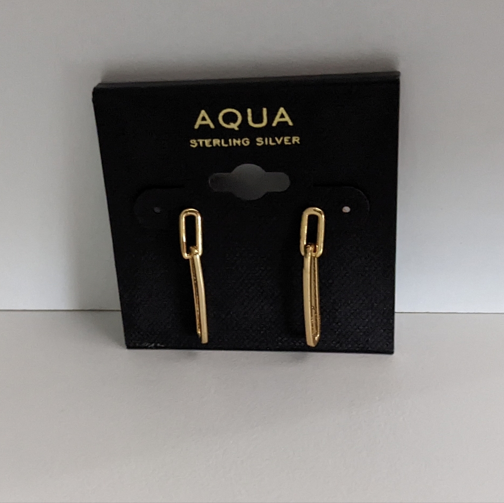 Gold Aqua Paperclip Earrings